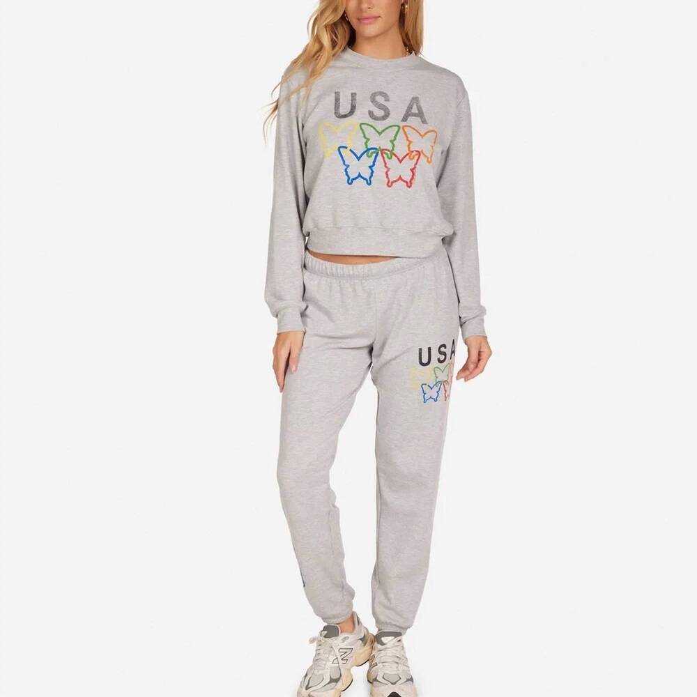 NEW LAUREN MOSHI spalding usa butterflies sweatshirt and matching joggers in hea